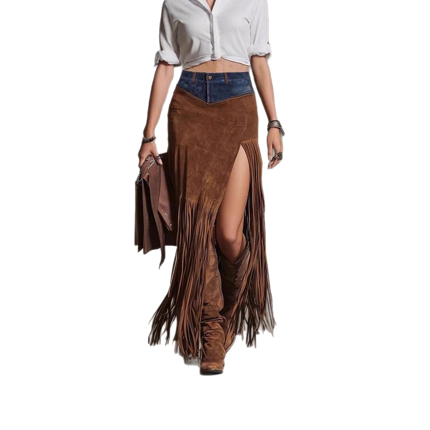 Chic Asymmetrical Tassel Suede Skirt