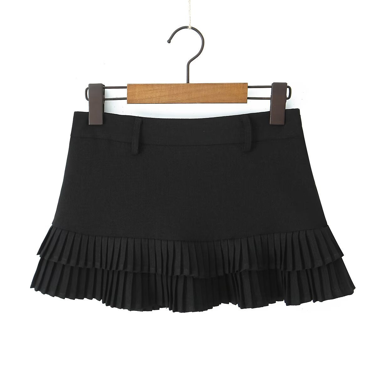 Professional Women's Pleated Mini Skirt - Polyester Stitching Design (3 Colors, S-L, Splicing Elements)