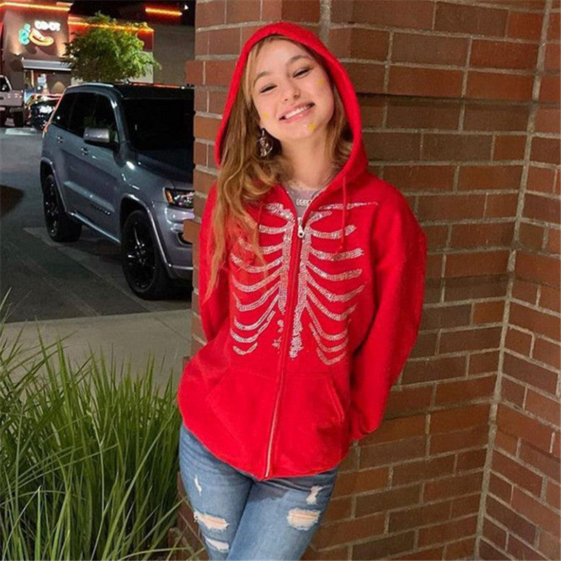Butterfly Pattern Rhinestone Zipper Streetwear - Stylish & Durable
