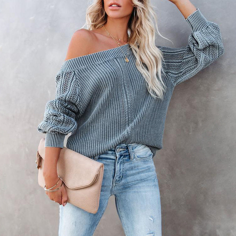 Luxurious Loose V-neck Lantern Sleeve Sweater