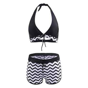 Professional Zigzag Print Ladies Swimwear Bikini - Polyester Construction (S-5XL, 82% Content, As Shown)