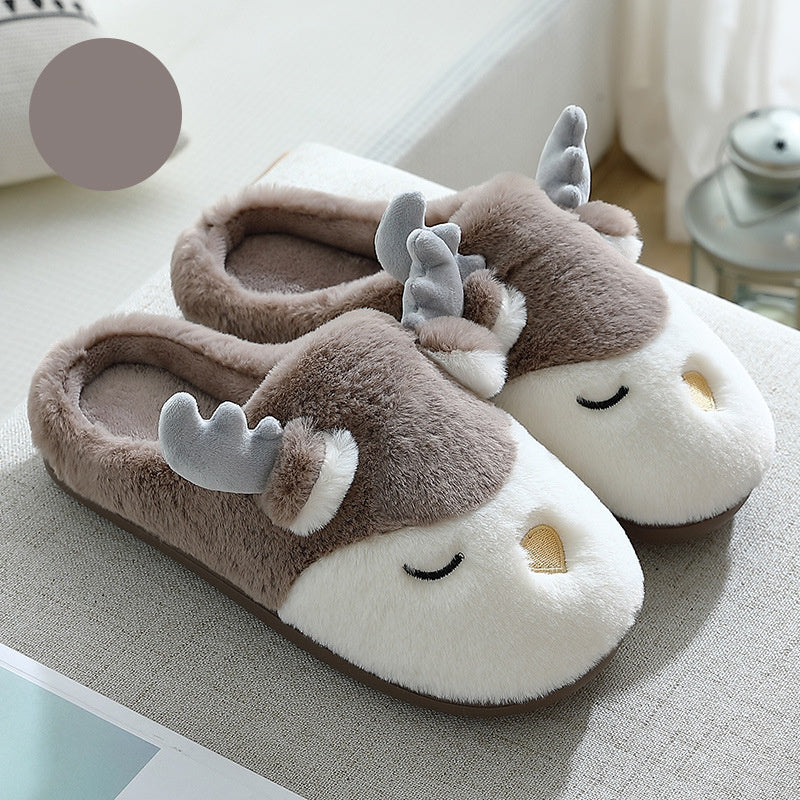 Christmas Elk Plush Slippers - Winter Holiday Shoes - Festive Collection