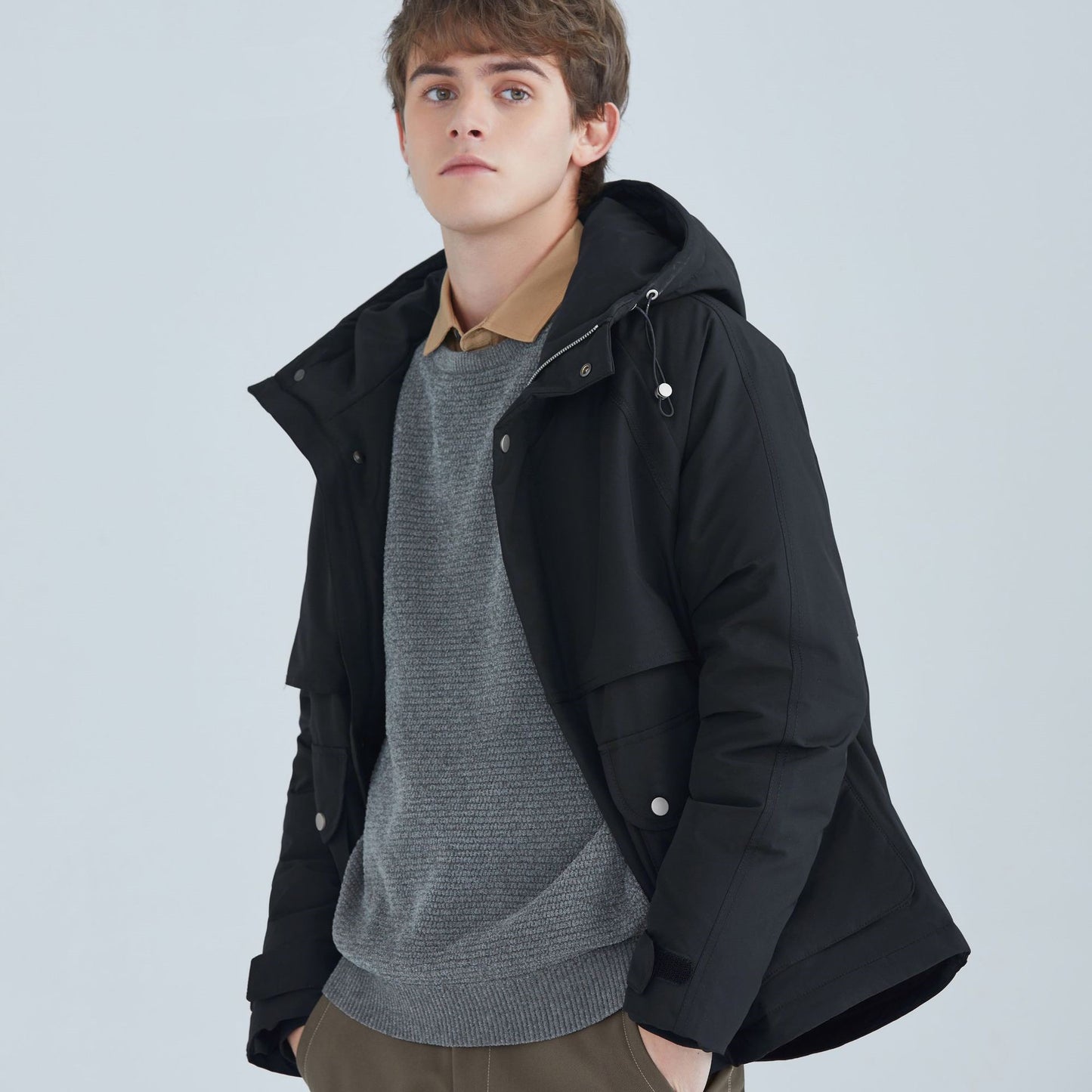 Veste courte à capuche en duvet de canard blanc all-match pour hommes