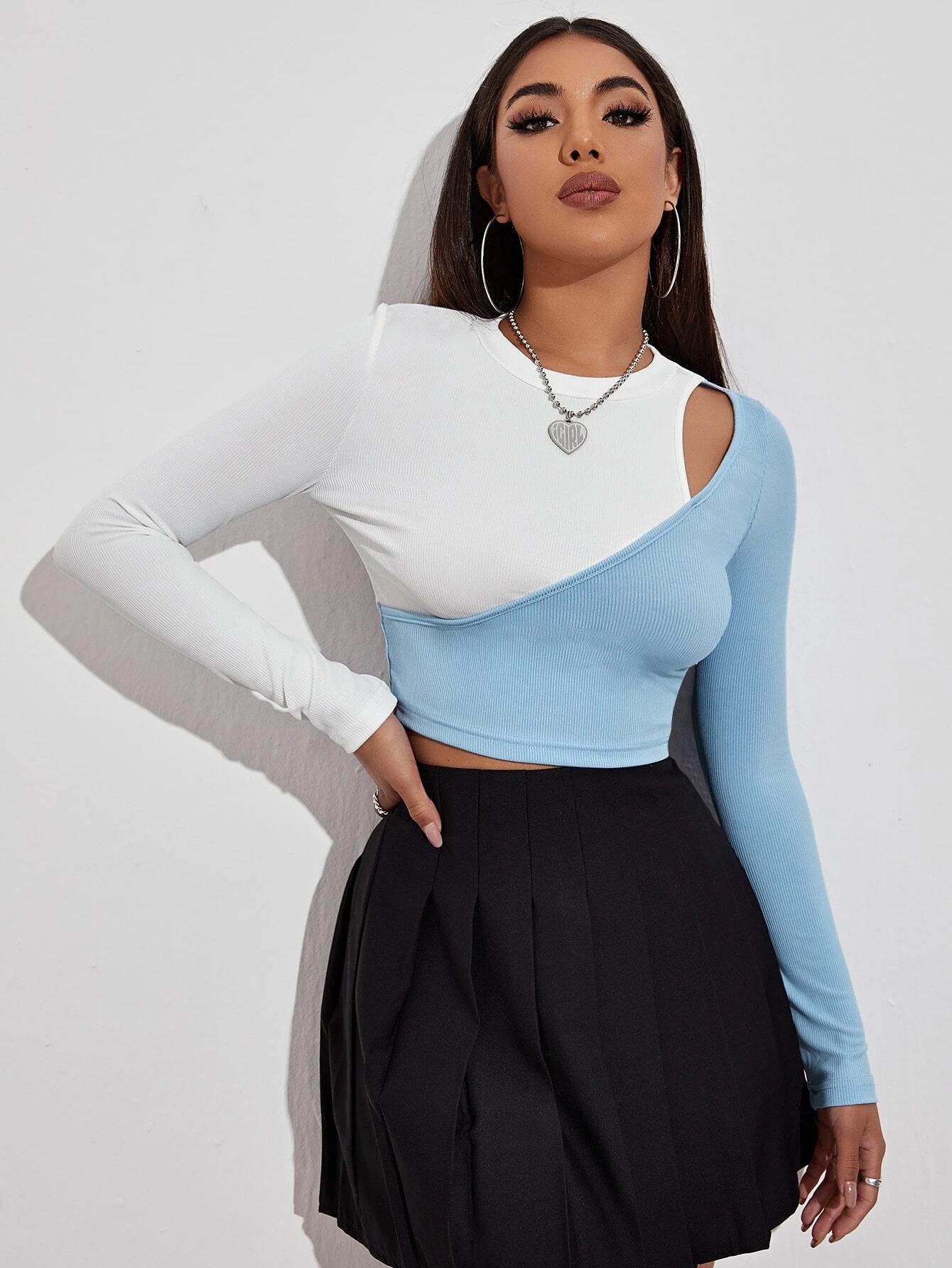 Nytt sexigt hit färg Strapless T-shirt Stitching Slim Top Kvinnor bottomer långärmad T-shirt