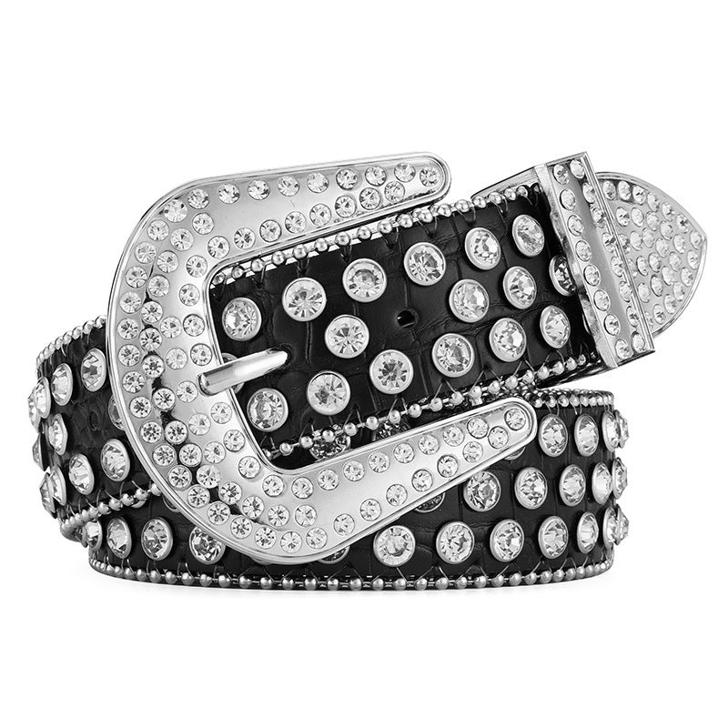 Unisex Alloy Punk Rock Rivet Rhinestone Belt - Rebellious Edge