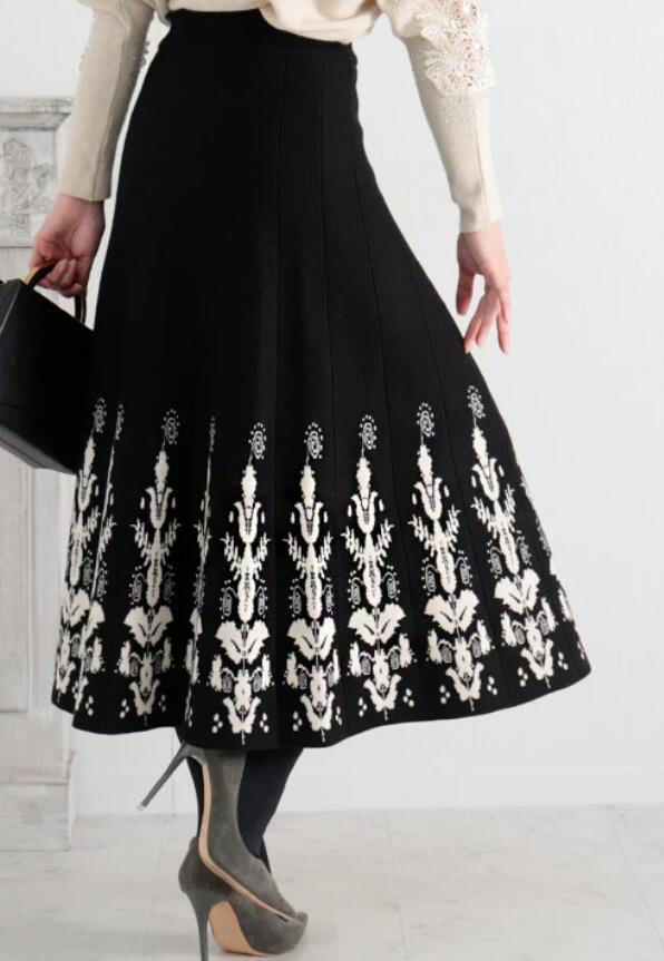 Jacquard Slim Knit A-Line Temperament Long Dress