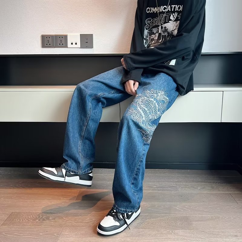 Lösa broderade jeans för män