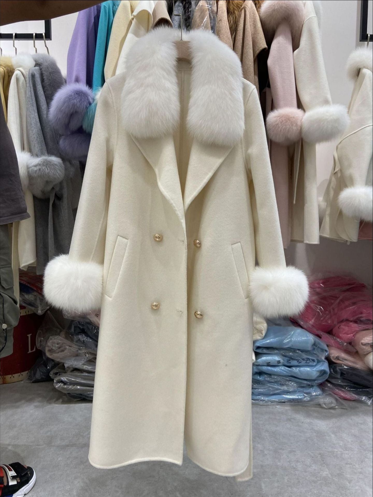 Fox Fur Collar Wool Double-Sided Woolen Coat Long For Women - Luxury Warmth Elegant Premium Durable