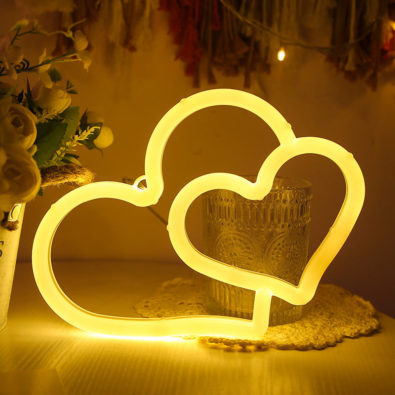 LED Néon USB Alimenté par Batterie Double Amour Chambre Décor Suspendu Maison Festive