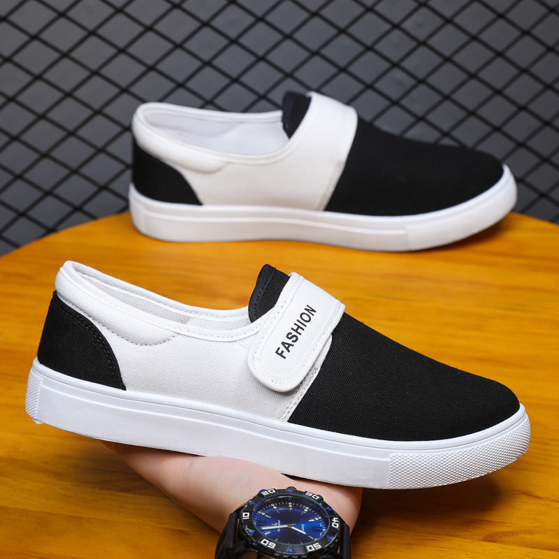 Chaussures plates en toile Baskets décontractées Velcro pour hommes