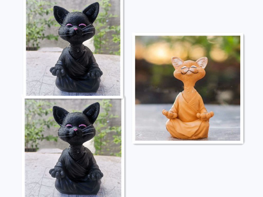 Sunday Meditation - Whimsical Black Buddha Cat Figurine