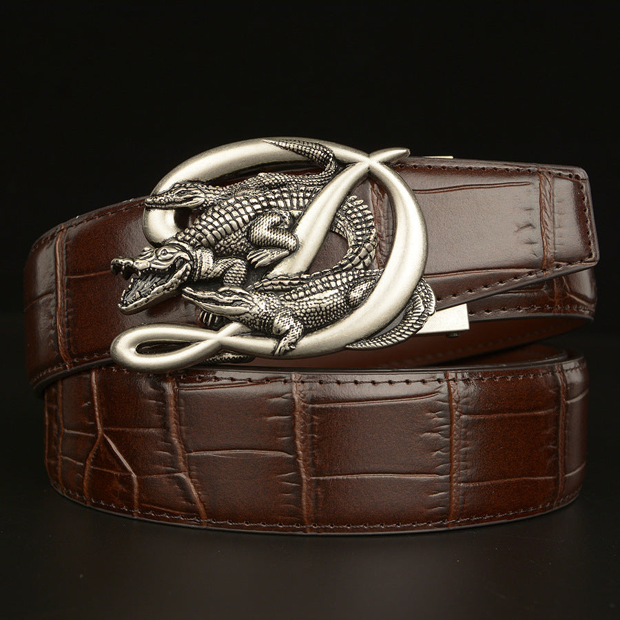 Men's Crocodile Buckle Belt Real Cowhide Automatic - Exotic Luxury