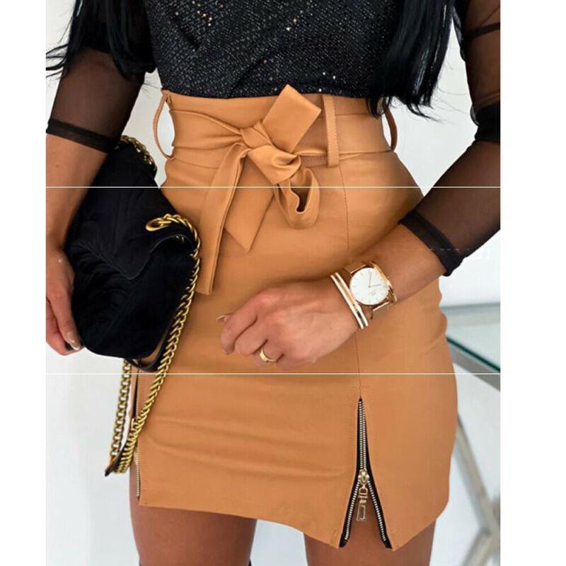 Women Bandage PU Leather Skirt Ladies Short Mini Skirts - Bold Statement