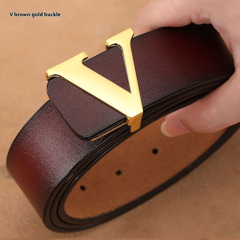 Men's Retro Smooth Genuine Leather Letter V Belt - Vintage Distinction