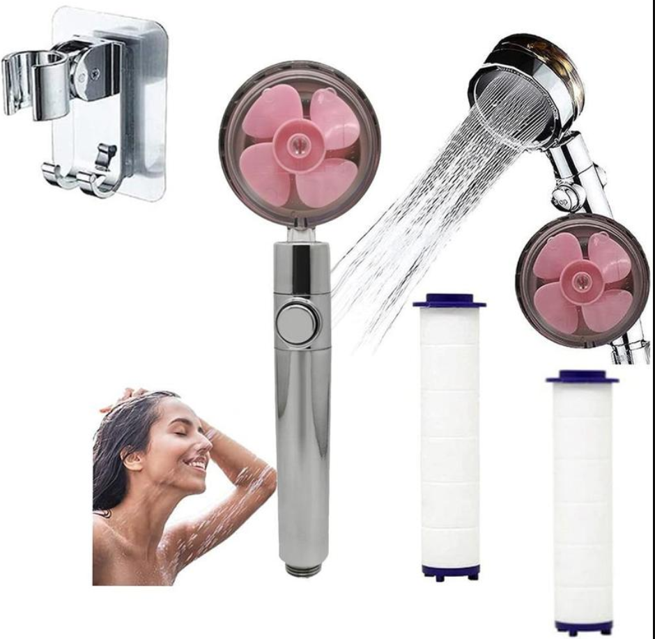 Pommeau de douche à hélice avec bouton d'arrêt et filtre en coton, buse de douche à main haute pression turbocompressée