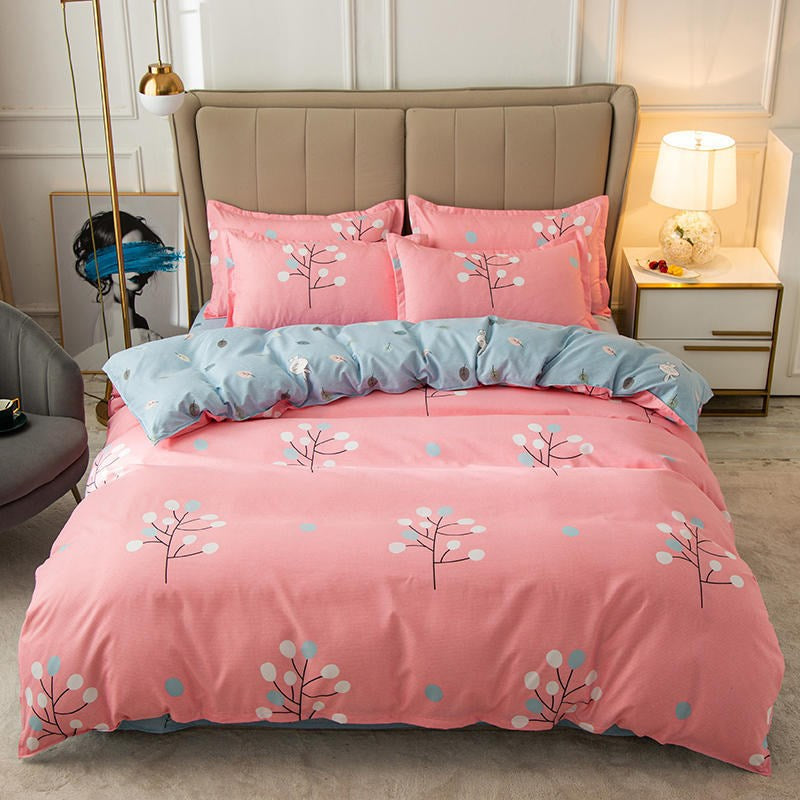 Cover Set Säng Bomull Quilt Sänglakan Sängkläder Täcke Monterad