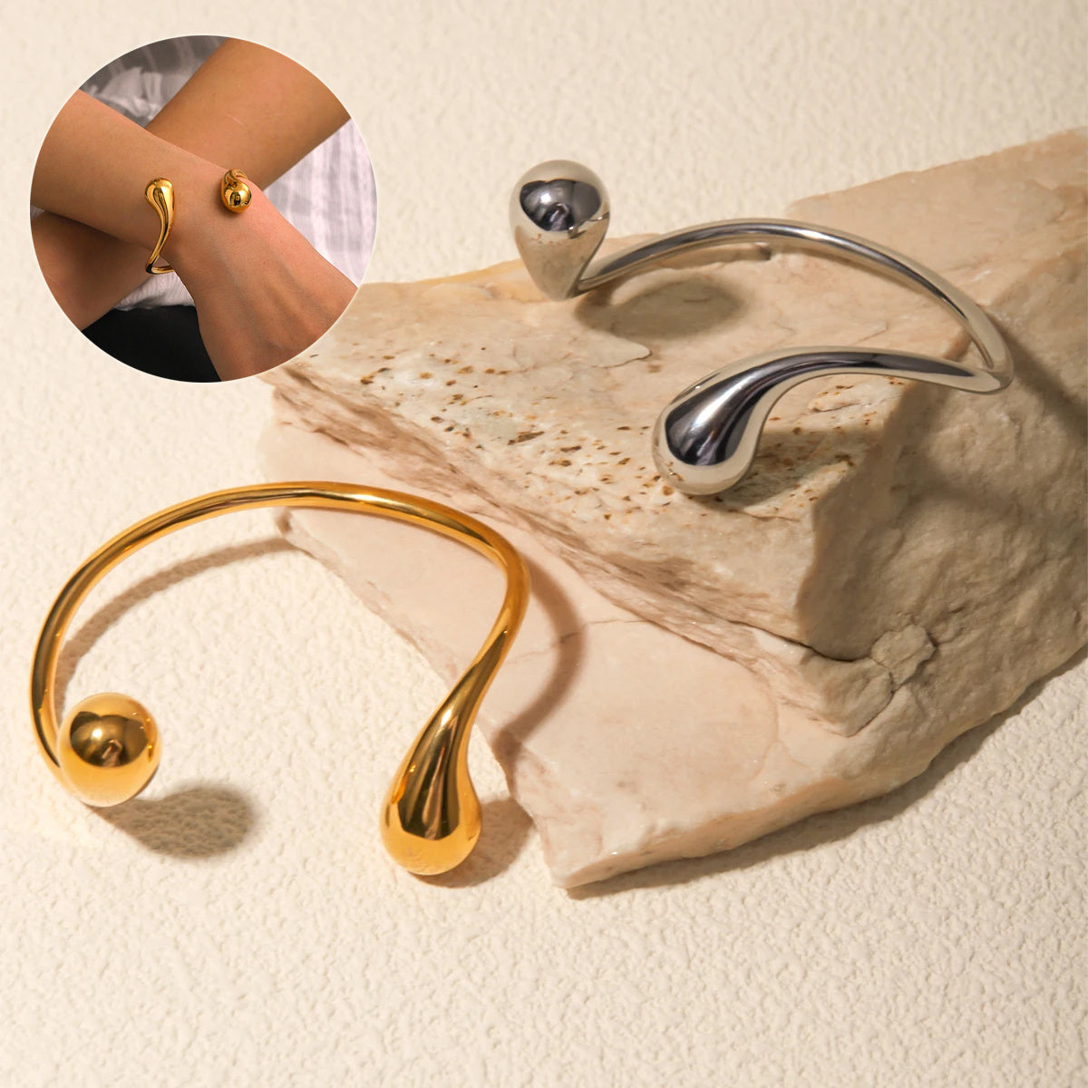 Modesmycken Minar Hiphop Metalliska Oregelbundna Vattendroppe Twist Justerbara Armband För Damer Titan Stål 18K Guld PVD Pläterad Manschettarmband
