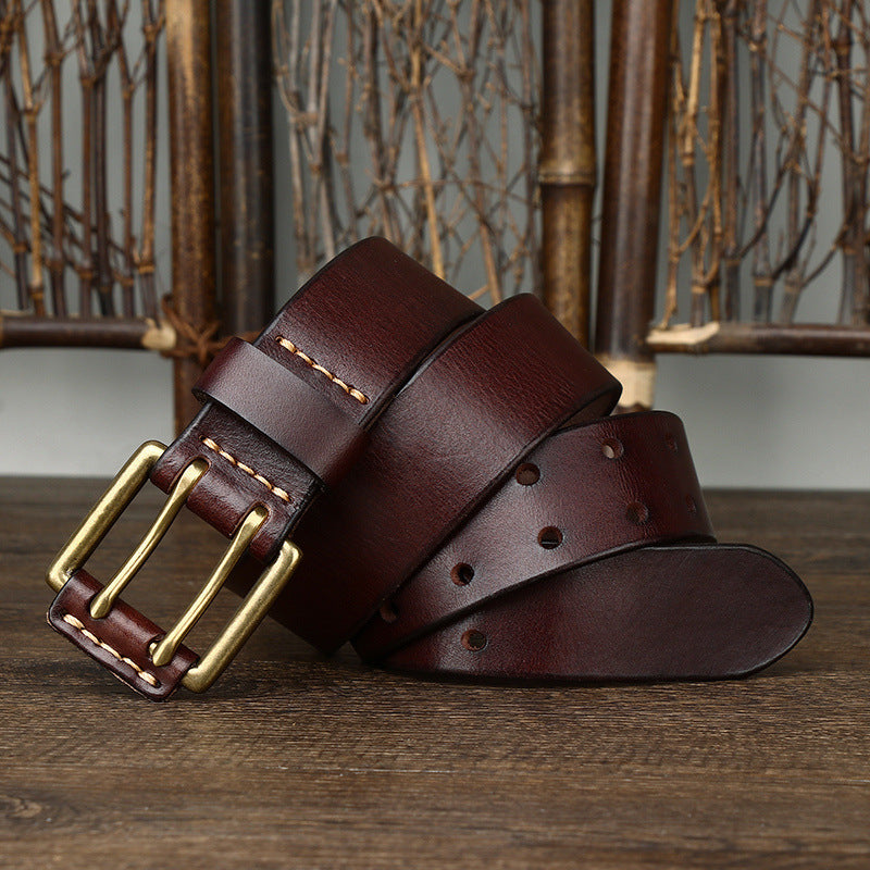 Men's First Layer Cowhide Vintage Brass Buckle Belt - Timeless Heritage
