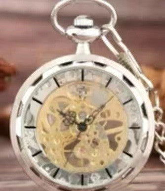 Montre de poche mécanique semi-automatique brillante à fond transparent en bronze