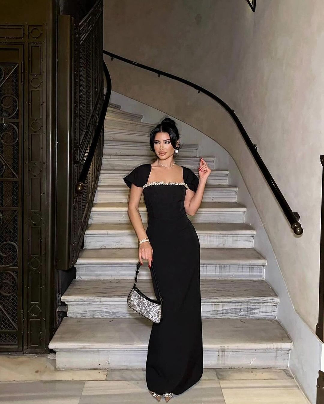 Luxury Solid Color Diamond Evening Dress
