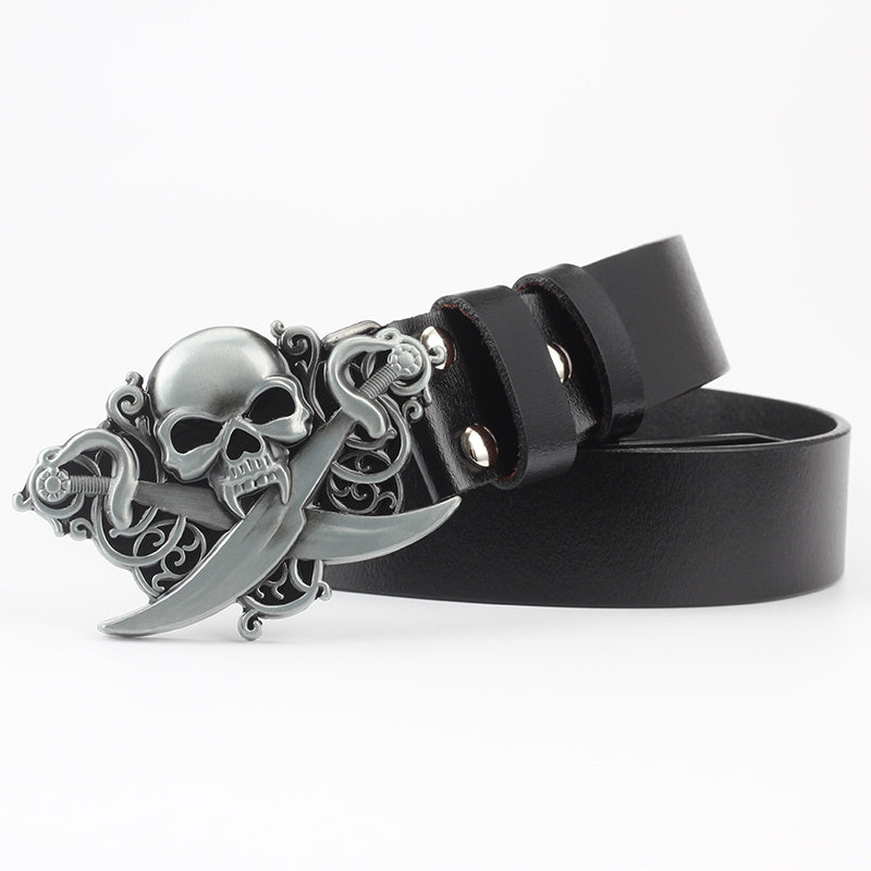 Men's Casual Skull Decorative Two-Layer Cowhide Belt - Rebellious Style