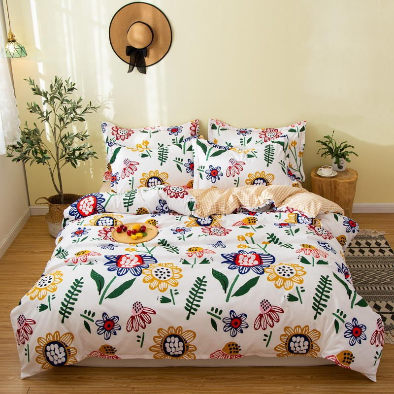 Cover Set Säng Bomull Quilt Sänglakan Sängkläder Täcke Monterad