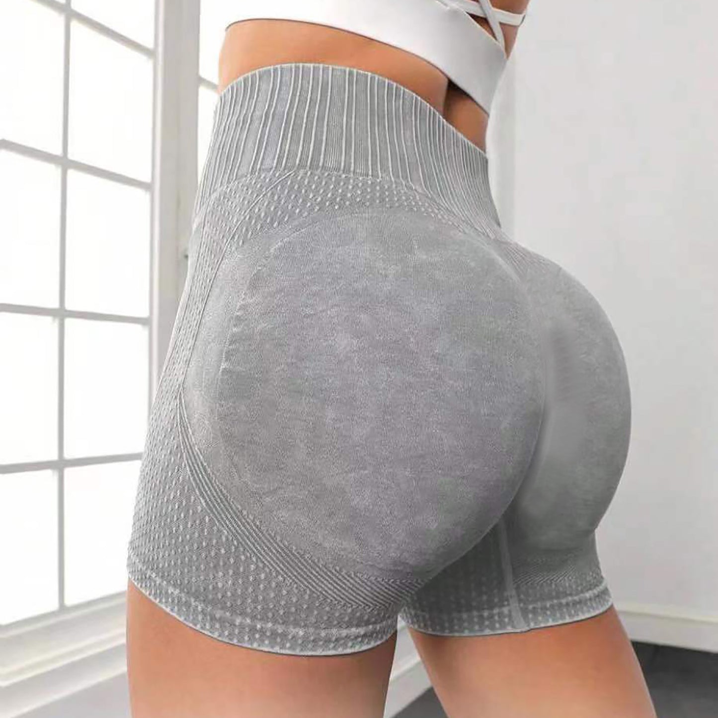 Höftlyftande träningsbyxor med hög midja Enfärgad Snabbtorkande Tight Löpning Sport Yoga Shorts Dam