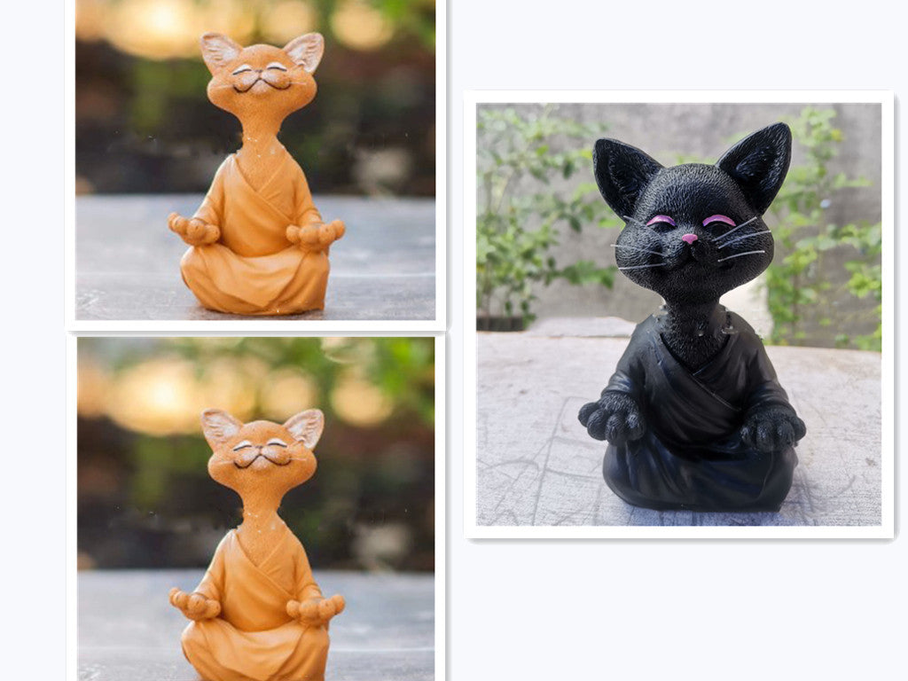 Sunday Meditation - Whimsical Black Buddha Cat Figurine