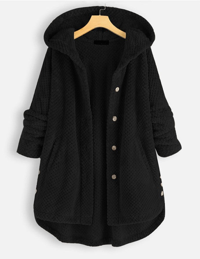 Luxurious Women's Hooded Velvet Sweatshirt Coat - Pure Color