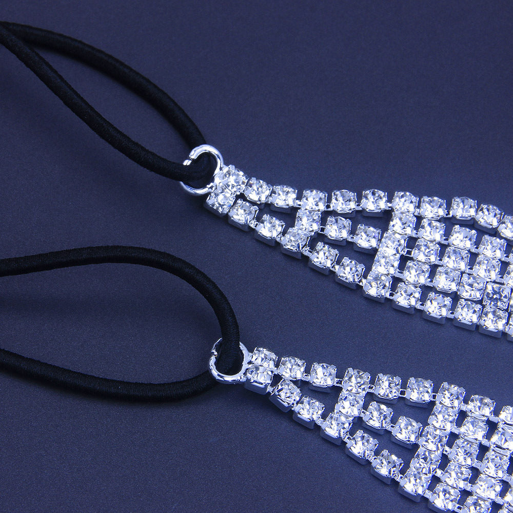 Flash Diamond Rhinestone Elastiskt Pannband Hårtillbehör Fem rader med diamanter
