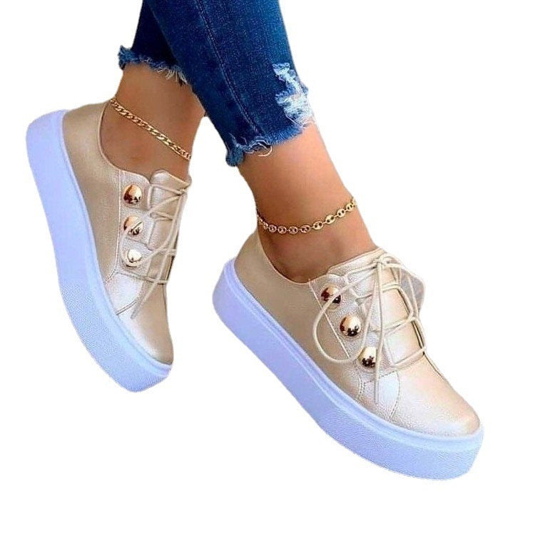 Rivet Lace-Up Flat Sneakers - Edgy Casual Footwear - Rebel Collection