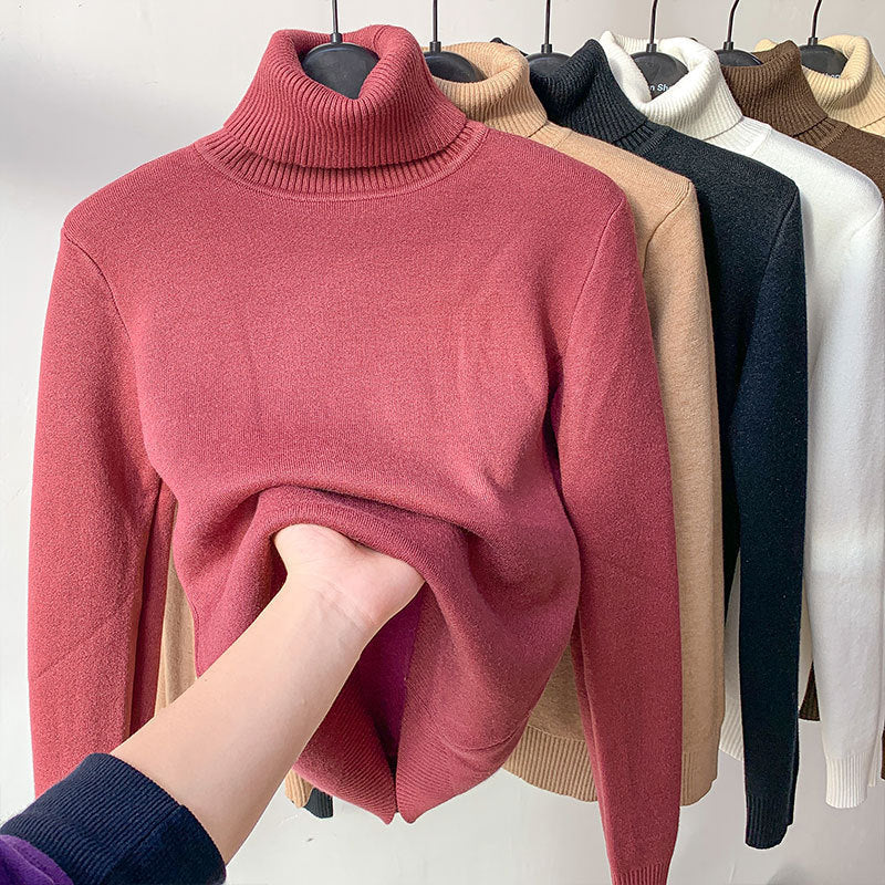Turtle Neck Vintertröja Dam Elegant Tjock Varm Dam Stickad Pullover Lös Basic Stickat