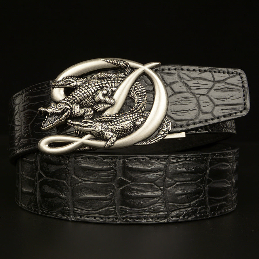 Men's Crocodile Buckle Belt Real Cowhide Automatic - Exotic Luxury