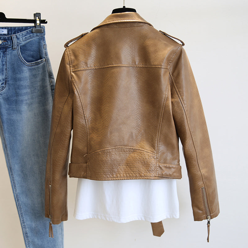 Veste courte en cuir pour femme printemps et automne