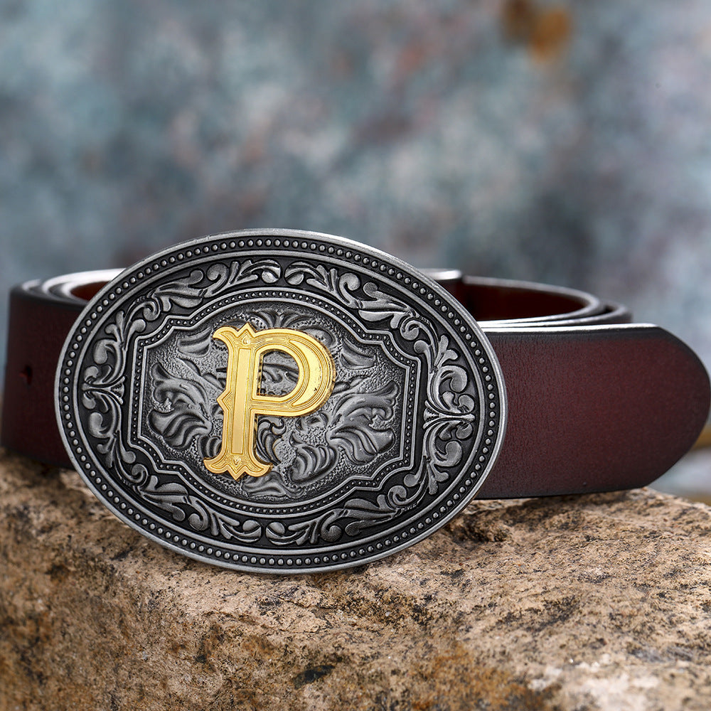 Unisex Floral Letter Buckle Belts - Artistic Expression