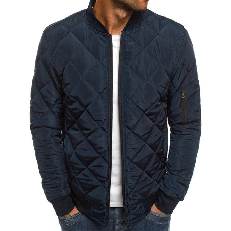 Enfärgad kappa Vinterställ krage jacka för män Mode Rhombus sömnad Design kappa Casual Business kläder