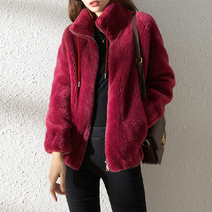 Cardigan chaud à col haut en polaire Double face pour femme