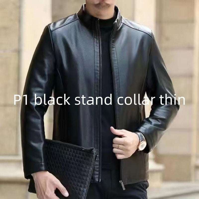 Veste en cuir pour hommes d'âge moyen vêtements en cuir avec col montant hommes doublés en polaire