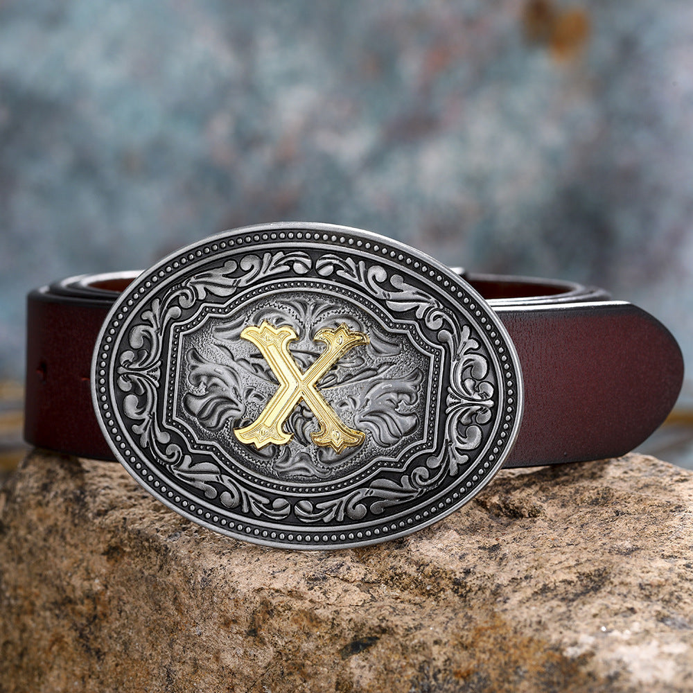 Unisex Floral Letter Buckle Belts - Artistic Expression