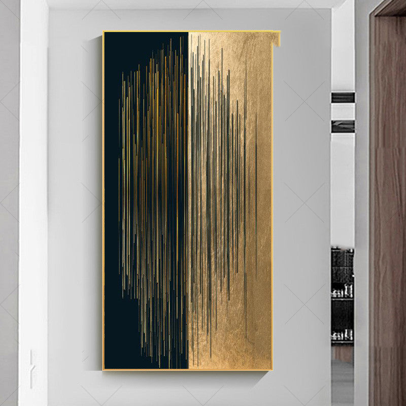 Peinture sur toile avec lignes dorées noires et minimalistes modernes, décor de galerie de maison