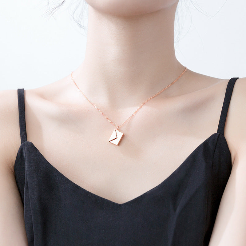 MloveAcc Genuine 925 Sterling Silver Tight Necklace Women Envelope Lover Letter Pendant Best Gifts for Girlfriend