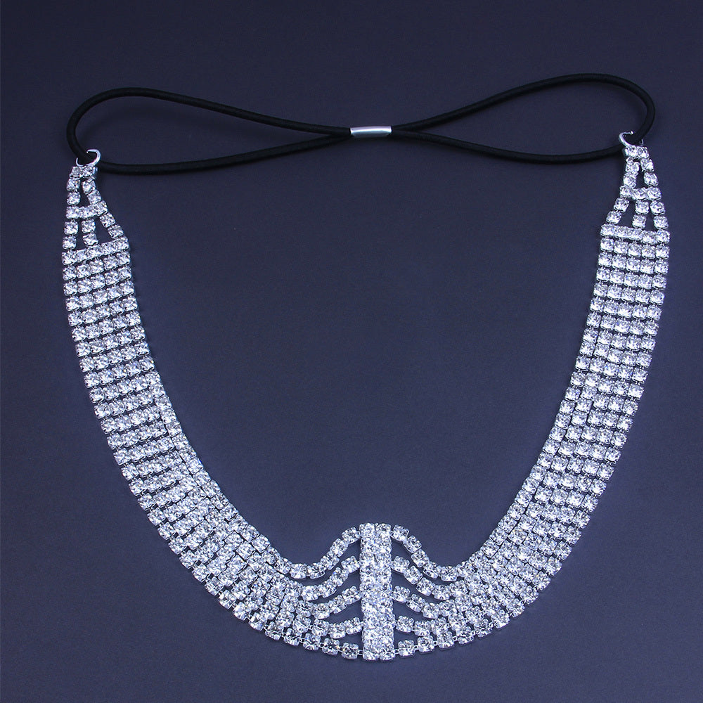 Flash Diamond Rhinestone Elastiskt Pannband Hårtillbehör Fem rader med diamanter