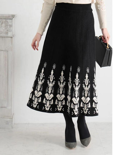 Jacquard Slim Knit A-Line Temperament Long Dress