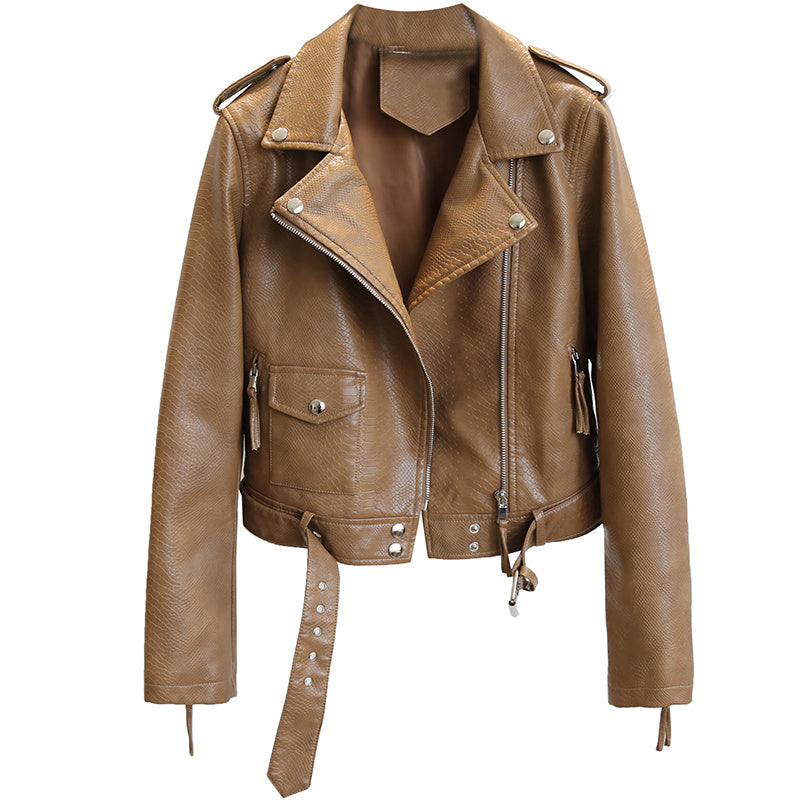 Veste courte en cuir pour femme printemps et automne