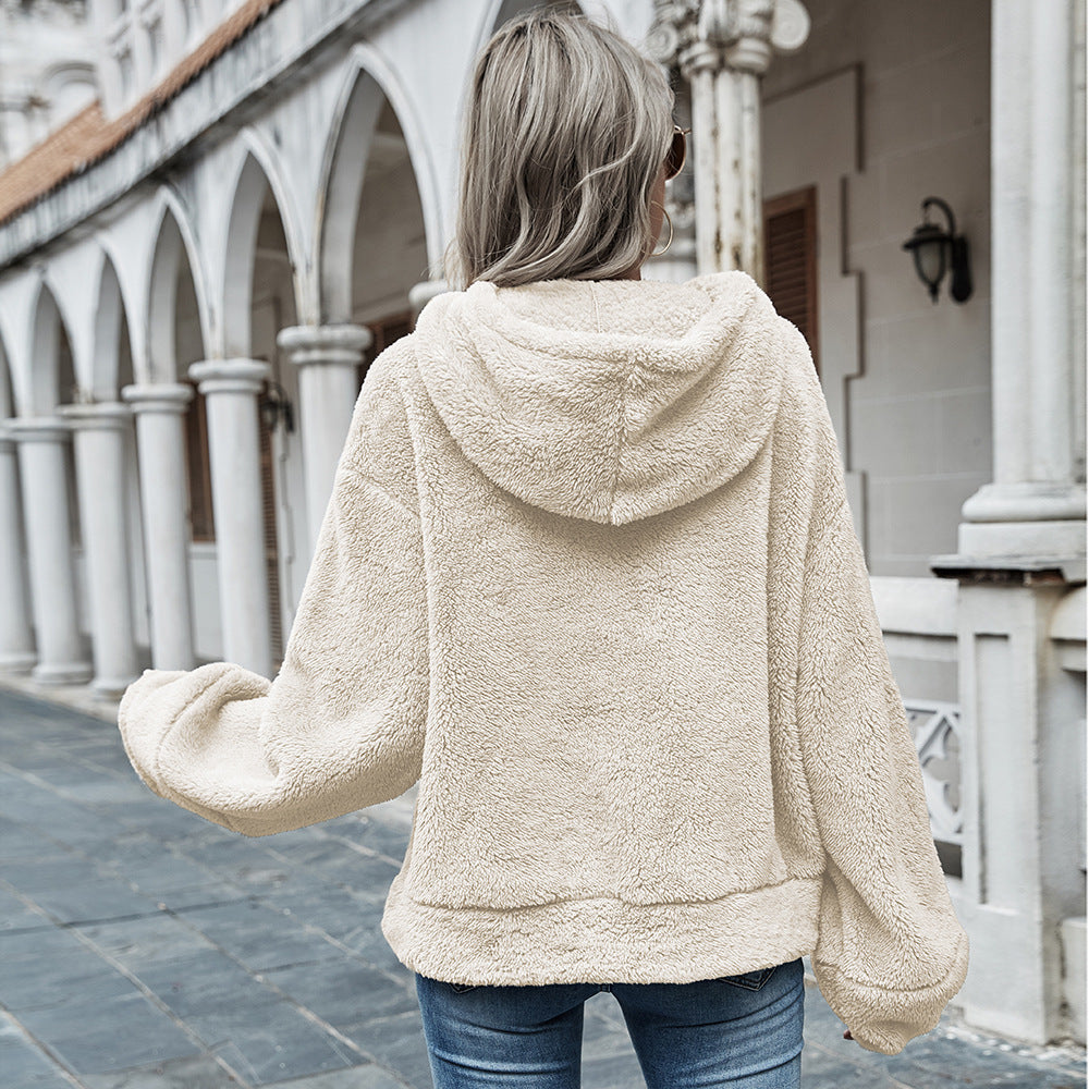 Luxurious Hooded Plush Sweater for Women - Solid Colors