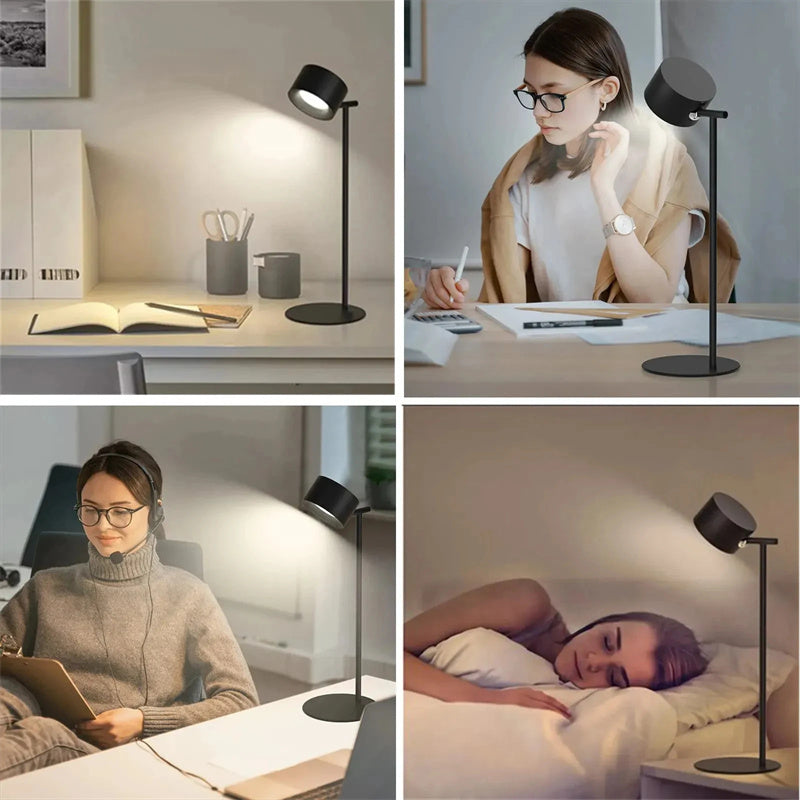 Magnetisk berörbar LED USB Uppladdningsbar Bordslampa 360 Rotera Sladdlös Fjärrkontroll Skrivbordslampor Hem Sovrum Vägg Nattlampa