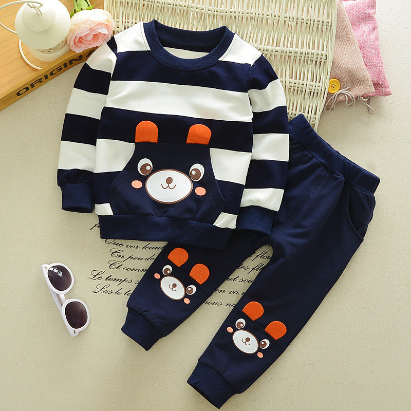 Unisex Children's Clothing Suit - Cartoon Bear Striped Sweater Set
