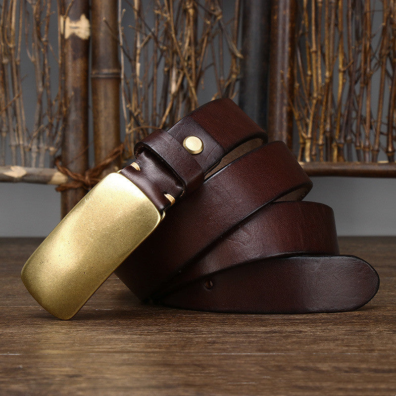 Men's 3.3cm Wide Thick Leather Belt - Bold Statement