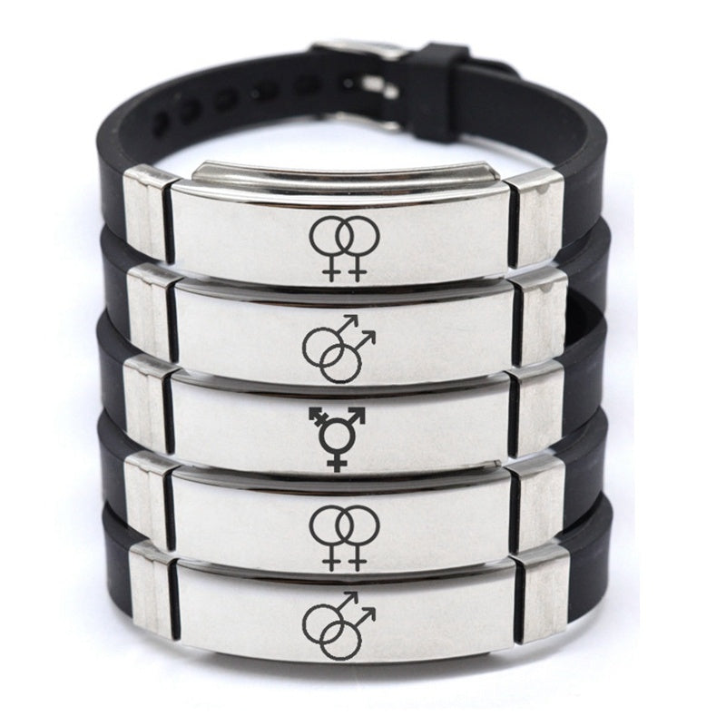 HBTQ ID-armband i rostfritt stål med gravyr, homosexuell, lesbisk, transpersonlig symbol, silikonarmband för män och kvinnor