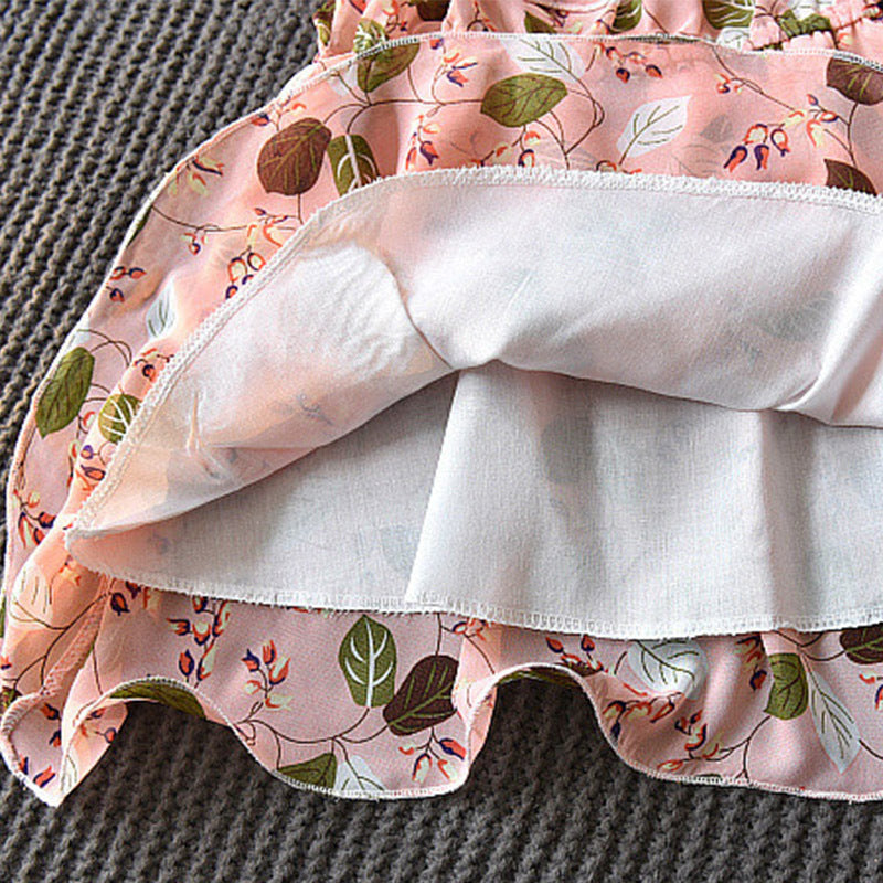 Robe pour enfants filles feuille en mousseline de soie sans manches vacances bohème